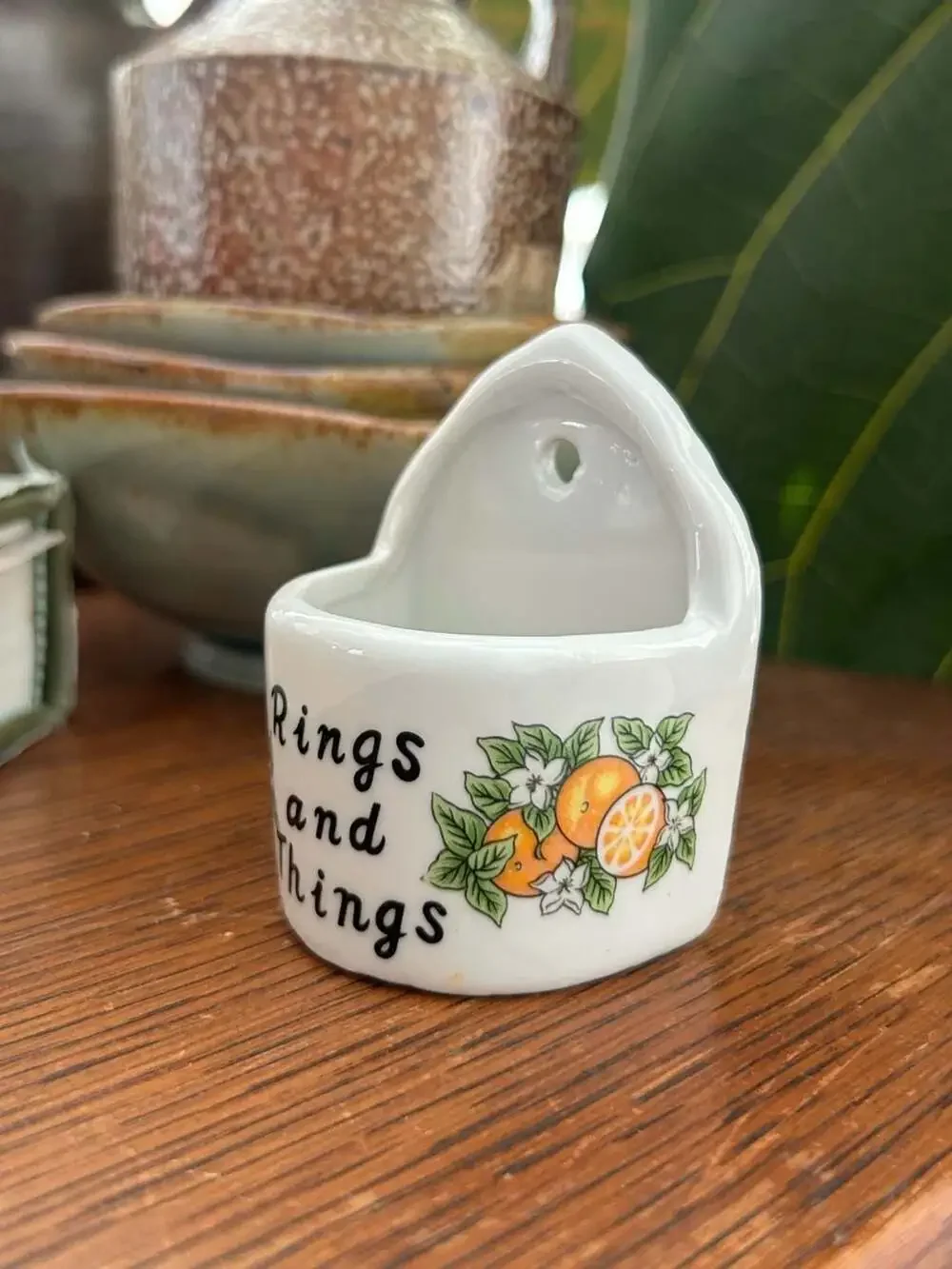 Vintage Rings and Things Tiny Ceramic Jewelry Holder Wall Hanging Floral